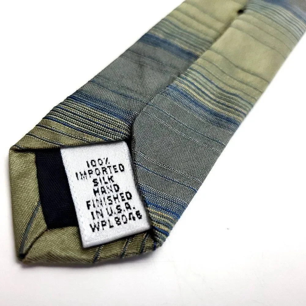 Alfani Green Silk‎ Tie Woven Short Wide Horizontal Stripes